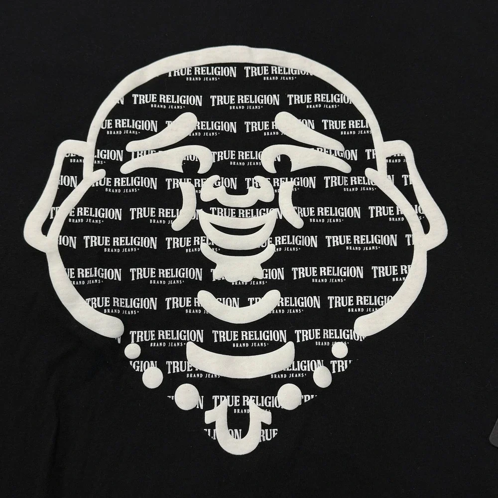 True Religion Mens Scripted Buddha Face Tee Jet‎ Black Graphic T-Shirt XXL NWT